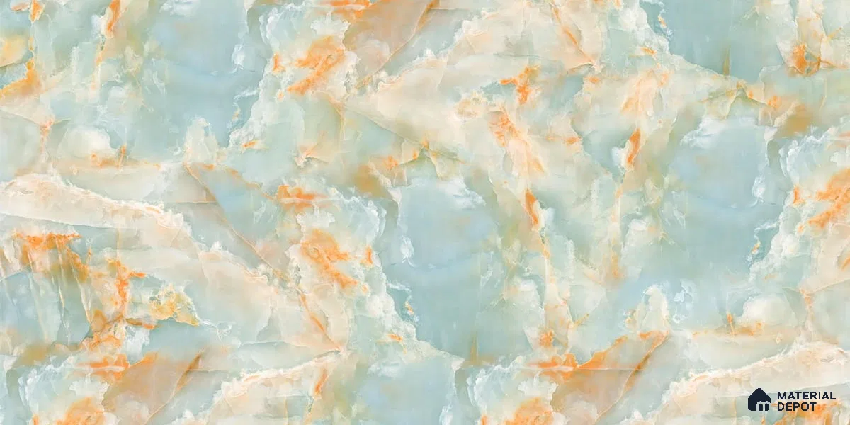 Marble Design Wallpaper for Rooms, Green and Orange Indrani Series Soft Feel Marble Design (Customised Size Wallpaper )