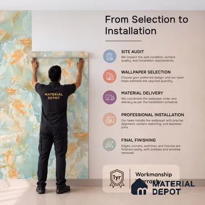 Marble Design Wallpaper for Rooms, Green and Orange Indrani Series Soft Feel Marble Design (Customised Size Wallpaper )