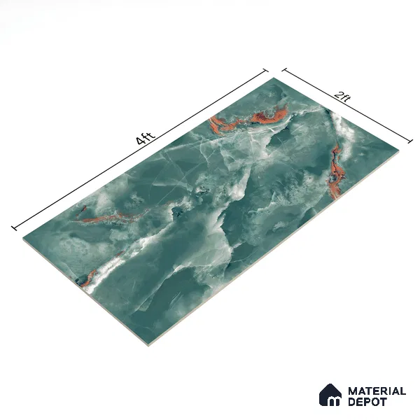 Marble Floor & Wall Tile TL 07133 Ozone Smeraldo 4 ft x 2 ft Glossy Finish Vitrified Tile - 9 mm | 3 Random Design | Suitable For living Room, Bedroom, Bathroom | Random Designs