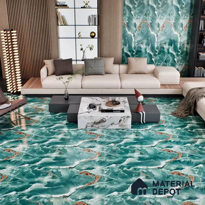 Marble Floor & Wall Tile TL 07133 Ozone Smeraldo 4 ft x 2 ft Glossy Finish Vitrified Tile - 9 mm | 3 Random Design | Suitable For living Room, Bedroom, Bathroom | Random Designs