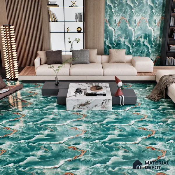 Marble Floor & Wall Tile TL 07133 Ozone Smeraldo 4 ft x 2 ft Glossy Finish Vitrified Tile - 9 mm | 3 Random Design | Suitable For living Room, Bedroom, Bathroom | Random Designs
