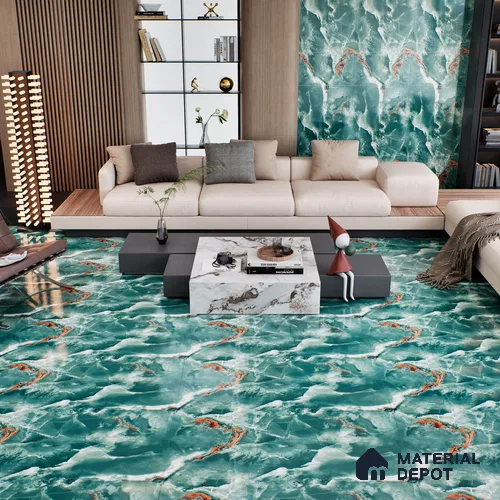 Marble Floor & Wall Tile TL 07133 Ozone Smeraldo 4 ft x 2 ft Glossy Finish Vitrified Tile - 9 mm | 3 Random Design | Suitable For living Room, Bedroom, Bathroom | Random Designs