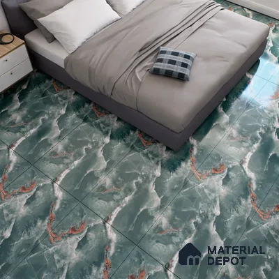 Marble Floor & Wall Tile TL 07133 Ozone Smeraldo 4 ft x 2 ft Glossy Finish Vitrified Tile - 9 mm | 3 Random Design | Suitable For living Room, Bedroom, Bathroom | Random Designs