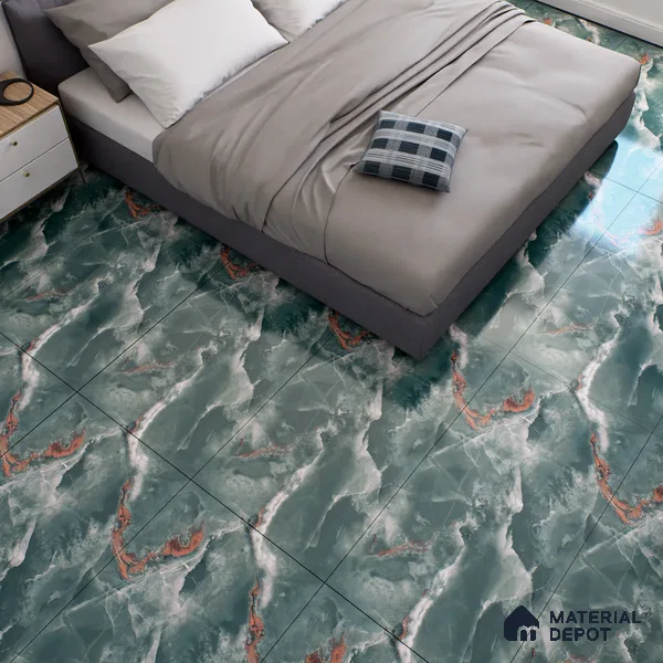 Marble Floor & Wall Tile TL 07133 Ozone Smeraldo 4 ft x 2 ft Glossy Finish Vitrified Tile - 9 mm | 3 Random Design | Suitable For living Room, Bedroom, Bathroom | Random Designs
