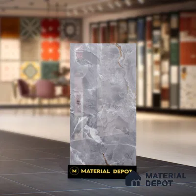 Marble Floor & Wall Tile TL 07130 Ozone Grey 4 ft x 2 ft Glossy Finish Vitrified Tile - 9 mm | 3 Random Design | Suitable For living Room, Bedroom, Bathroom (Sample)