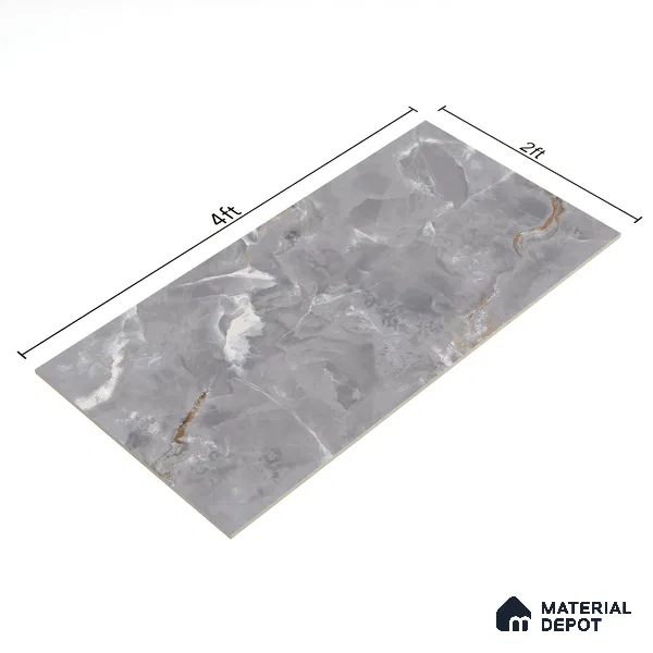 Marble Floor & Wall Tile TL 07130 Ozone Grey 4 ft x 2 ft Glossy Finish Vitrified Tile - 9 mm | 3 Random Design | Suitable For living Room, Bedroom, Bathroom (Sample)