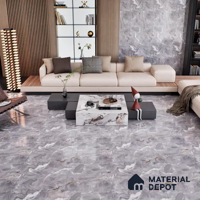 Marble Floor & Wall Tile TL 07130 Ozone Grey 4 ft x 2 ft Glossy Finish Vitrified Tile - 9 mm | 3 Random Design | Suitable For living Room, Bedroom, Bathroom (Sample)