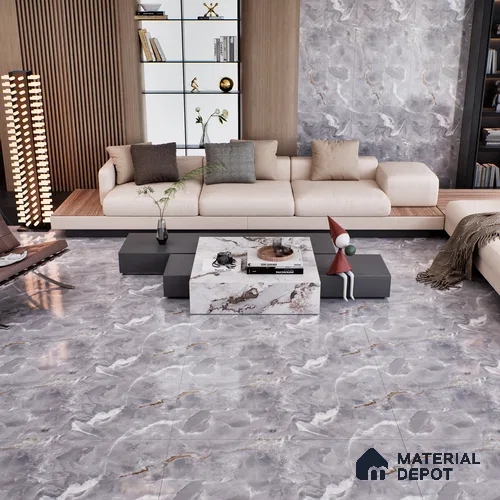 Marble Floor & Wall Tile TL 07130 Ozone Grey 4 ft x 2 ft Glossy Finish Vitrified Tile - 9 mm | 3 Random Design | Suitable For living Room, Bedroom, Bathroom | Random Designs