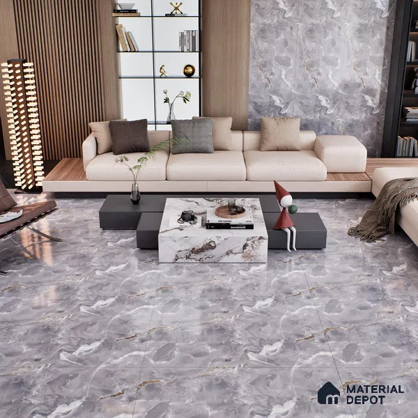 Marble Floor & Wall Tile TL 07130 Ozone Grey 4 ft x 2 ft Glossy Finish Vitrified Tile - 9 mm | 3 Random Design | Suitable For living Room, Bedroom, Bathroom (Sample)