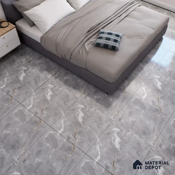 Marble Floor & Wall Tile TL 07130 Ozone Grey 4 ft x 2 ft Glossy Finish Vitrified Tile - 9 mm | 3 Random Design | Suitable For living Room, Bedroom, Bathroom (Sample)