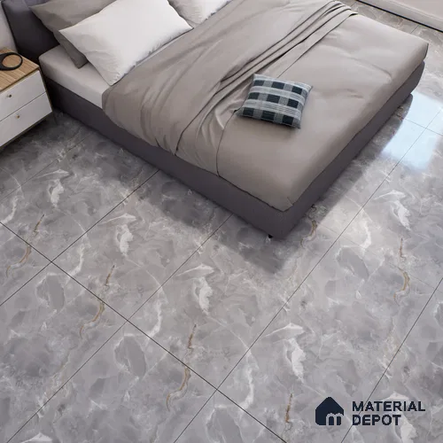 Marble Floor & Wall Tile TL 07130 Ozone Grey 4 ft x 2 ft Glossy Finish Vitrified Tile - 9 mm | 3 Random Design | Suitable For living Room, Bedroom, Bathroom | Random Designs