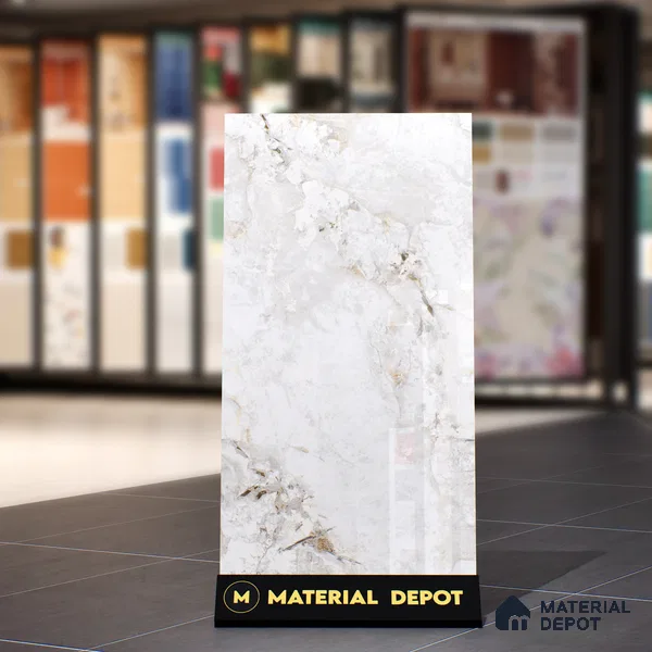 Marble Floor & Wall Tile TL 07125 Aang Gold 4 ft x 2 ft Glossy Finish Vitrified Tile - 9 mm | 3 Random Design | Suitable For living Room, Bedroom, Bathroom | Random Designs
