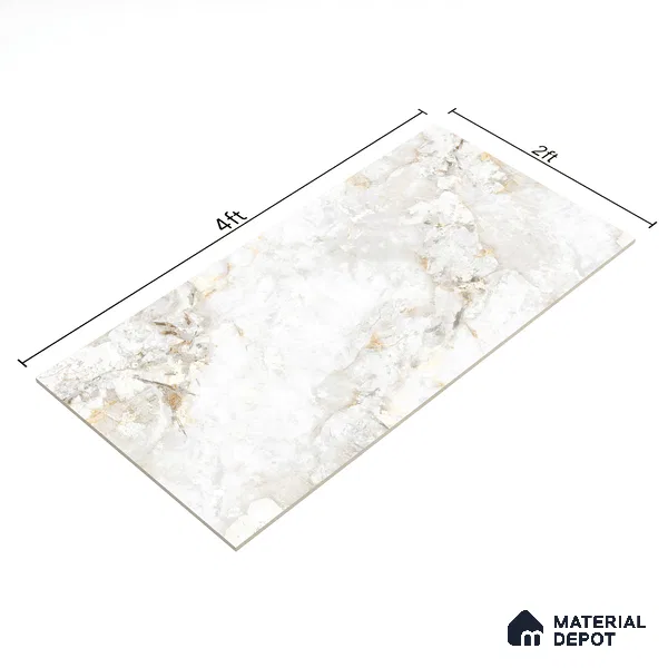 Marble Floor & Wall Tile TL 07125 Aang Gold 4 ft x 2 ft Glossy Finish Vitrified Tile - 9 mm | 3 Random Design | Suitable For living Room, Bedroom, Bathroom | Random Designs