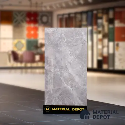 Marble Floor & Wall Tile TL 07138 Sumia Grey 4 ft x 2 ft Glossy Finish Vitrified Tile - 9 mm | 4 Random Design | Suitable For living Room, Bedroom, Bathroom