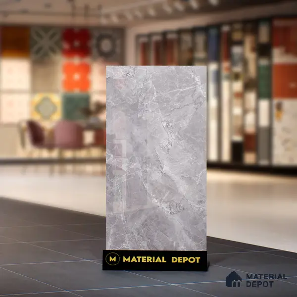 Marble Floor & Wall Tile TL 07138 Sumia Grey 4 ft x 2 ft Glossy Finish Vitrified Tile - 9 mm | 4 Random Design | Suitable For living Room, Bedroom, Bathroom