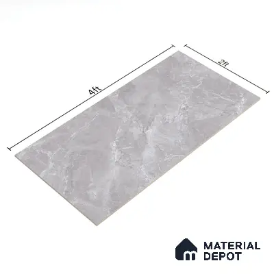Marble Floor & Wall Tile TL 07138 Sumia Grey 4 ft x 2 ft Glossy Finish Vitrified Tile - 9 mm | 4 Random Design | Suitable For living Room, Bedroom, Bathroom