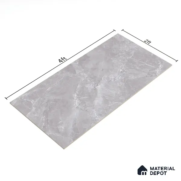 Marble Floor & Wall Tile TL 07138 Sumia Grey 4 ft x 2 ft Glossy Finish Vitrified Tile - 9 mm | 4 Random Design | Suitable For living Room, Bedroom, Bathroom