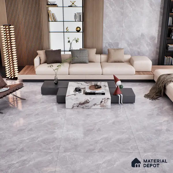 Marble Floor & Wall Tile TL 07138 Sumia Grey 4 ft x 2 ft Glossy Finish Vitrified Tile - 9 mm | 4 Random Design | Suitable For living Room, Bedroom, Bathroom