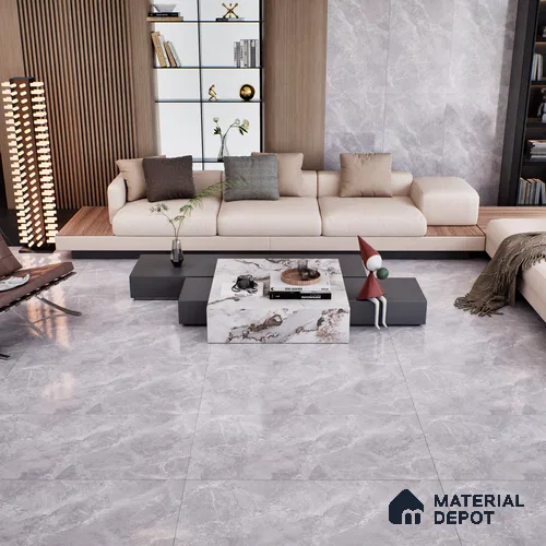 Marble Floor & Wall Tile TL 07138 Sumia Grey 4 ft x 2 ft Glossy Finish Vitrified Tile - 9 mm | 4 Random Design | Suitable For living Room, Bedroom, Bathroom | Random Designs