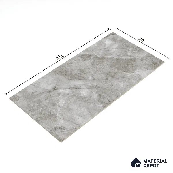 Marble Floor & Wall Tile TL 07127 Dinova Grey 4 ft x 2 ft Glossy Finish Vitrified Tile - 9 mm | 3 Random Design | Suitable For living Room, Bedroom, Bathroom (Sample)