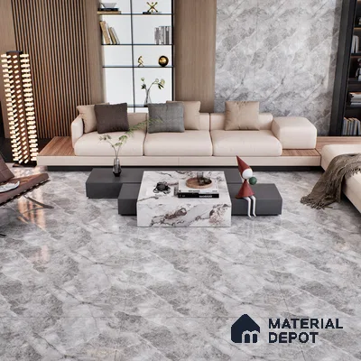 Marble Floor & Wall Tile TL 07127 Dinova Grey 4 ft x 2 ft Glossy Finish Vitrified Tile - 9 mm | 3 Random Design | Suitable For living Room, Bedroom, Bathroom (Sample)
