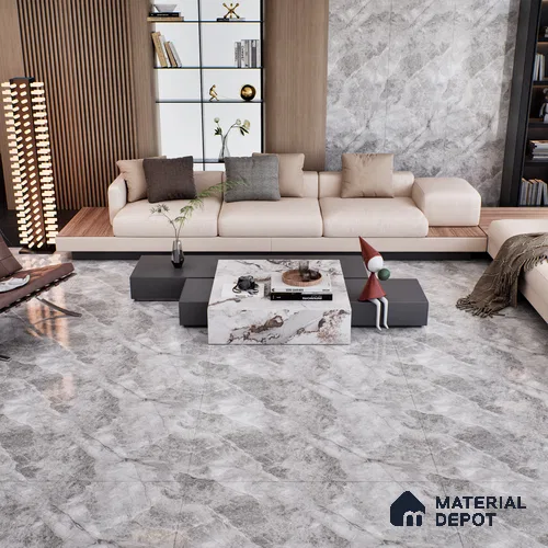 Marble Floor & Wall Tile TL 07127 Dinova Grey 4 ft x 2 ft Glossy Finish Vitrified Tile - 9 mm | 3 Random Design | Suitable For living Room, Bedroom, Bathroom | Random Designs