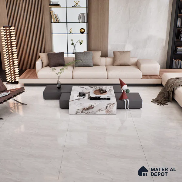 Marble Floor & Wall Tile TL 07095 Froges Bianco 4 ft x 2 ft Glossy Finish Vitrified Tile - 9 mm | 3 Random Design | Suitable For living Room, Bedroom, Bathroom | Random Designs