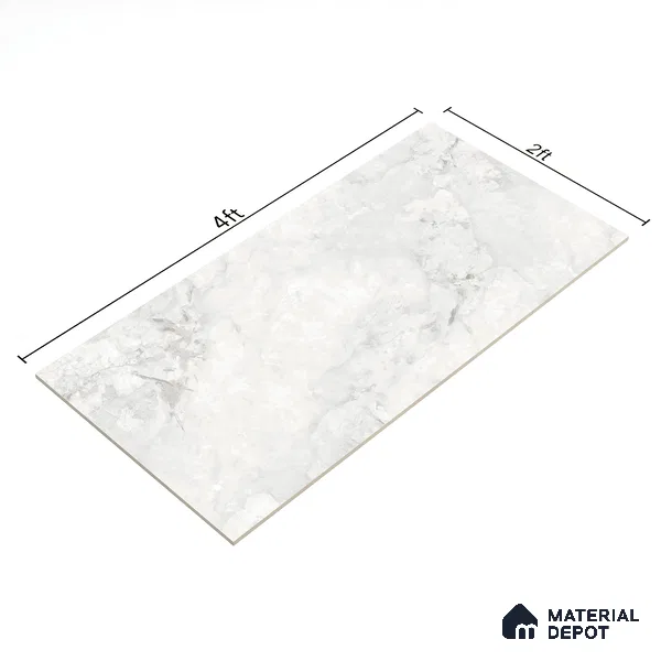 Marble Floor & Wall Tile TL 07126 Aang White 4 ft x 2 ft Glossy Finish Vitrified Tile - 9 mm | 3 Random Design | Suitable For living Room, Bedroom, Bathroom | Random Designs