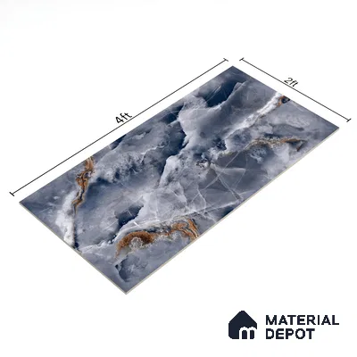 Marble Floor & Wall Tile TL 07129 Ozone Blue 4 ft x 2 ft Glossy Finish Vitrified Tile - 9 mm | 3 Random Design | Suitable For living Room, Bedroom, Bathroom | Random Designs