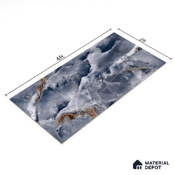 Marble Floor & Wall Tile TL 07129 Ozone Blue 4 ft x 2 ft Glossy Finish Vitrified Tile - 9 mm | 3 Random Design | Suitable For living Room, Bedroom, Bathroom | Random Designs