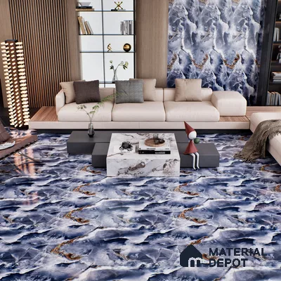 Marble Floor & Wall Tile TL 07129 Ozone Blue 4 ft x 2 ft Glossy Finish Vitrified Tile - 9 mm | 3 Random Design | Suitable For living Room, Bedroom, Bathroom | Random Designs