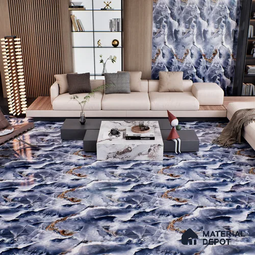 Marble Floor & Wall Tile TL 07129 Ozone Blue 4 ft x 2 ft Glossy Finish Vitrified Tile - 9 mm | 3 Random Design | Suitable For living Room, Bedroom, Bathroom | Random Designs