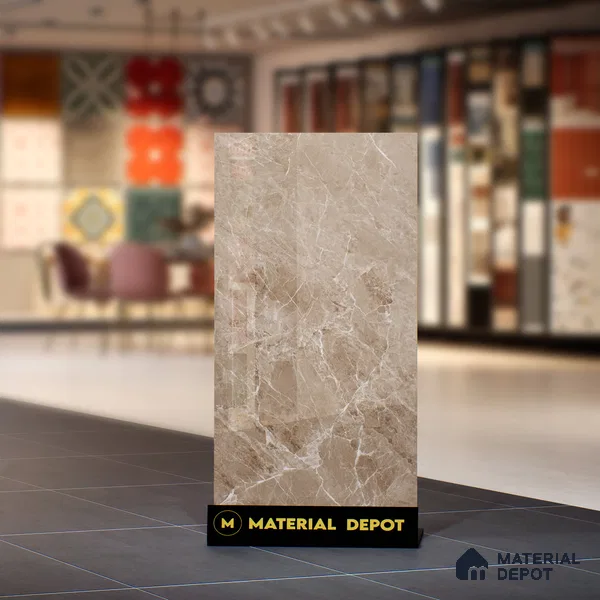 Marble Floor & Wall Tile TL 07134 Evora Natural 4 ft x 2 ft Glossy Finish Vitrified Tile - 9 mm | 3 Random Design | Suitable For living Room, Bedroom, Bathroom (Sample)