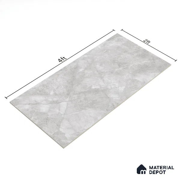 Marble Floor & Wall Tile TL 07128 Dinova Silver 4 ft x 2 ft Glossy Finish Vitrified Tile - 9 mm | 3 Random Design | Suitable For living Room, Bedroom, Bathroom | Random Designs