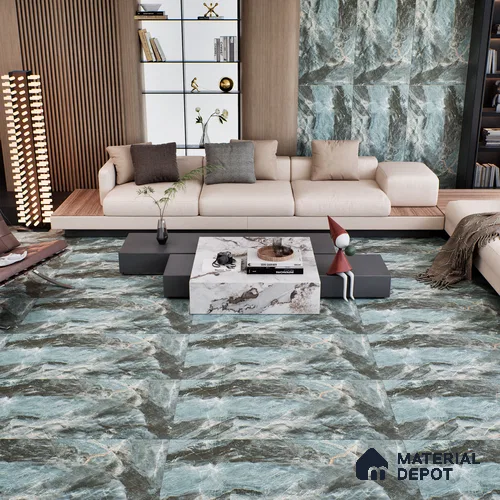 Marble Floor & Wall Tile TL 07157 Jerico Aqua 4 ft x 2 ft Matte Finish Vitrified Tile - 9 mm | 4 Random Design | Suitable For living Room, Bedroom, Bathroom | Random Designs