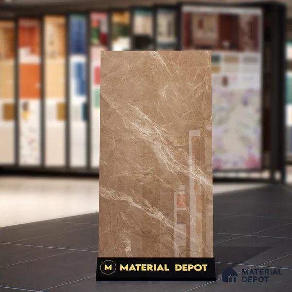 Marble Floor & Wall Tile TL 07092 B Balki Brown 4 ft x 2 ft Glossy Finish Vitrified Tile - 9 mm | 4 Random Design | Suitable For living Room, Bedroom, Bathroom (Sample)