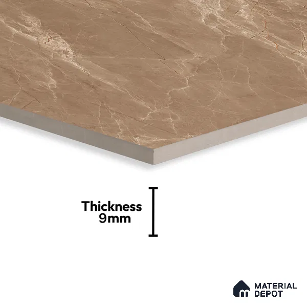 Marble Floor & Wall Tile TL 07092 B Balki Brown 4 ft x 2 ft Glossy Finish Vitrified Tile - 9 mm | 4 Random Design | Suitable For living Room, Bedroom, Bathroom (Sample)