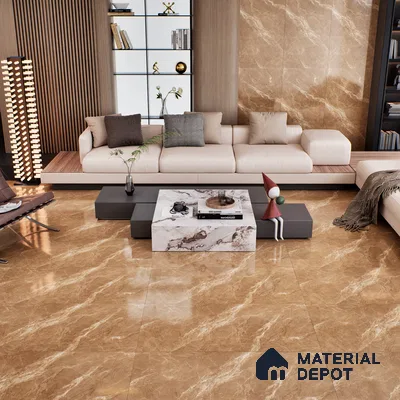 Marble Floor & Wall Tile TL 07092 B Balki Brown 4 ft x 2 ft Glossy Finish Vitrified Tile - 9 mm | 4 Random Design | Suitable For living Room, Bedroom, Bathroom (Sample)