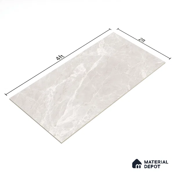 Marble Floor & Wall Tile TL 07091 Balki Bianco 4 ft x 2 ft Matte Finish Vitrified Tile - 9 mm | 4 Random Design | Suitable For living Room, Bedroom, Bathroom