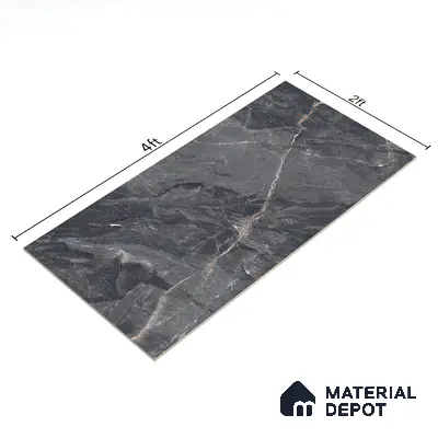 Marble Floor & Wall Tile TL 07154 Jerico Black 4 ft x 2 ft Matte Finish Vitrified Tile - 9 mm | 4 Random Design | Suitable For living Room, Bedroom, Bathroom