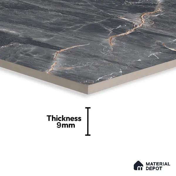 Marble Floor & Wall Tile TL 07154 Jerico Black 4 ft x 2 ft Matte Finish Vitrified Tile - 9 mm | 4 Random Design | Suitable For living Room, Bedroom, Bathroom