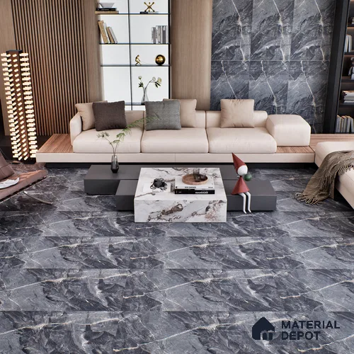 Marble Floor & Wall Tile TL 07154 Jerico Black 4 ft x 2 ft Matte Finish Vitrified Tile - 9 mm | 4 Random Design | Suitable For living Room, Bedroom, Bathroom | Random Designs