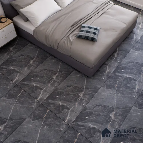 Marble Floor & Wall Tile TL 07154 Jerico Black 4 ft x 2 ft Matte Finish Vitrified Tile - 9 mm | 4 Random Design | Suitable For living Room, Bedroom, Bathroom | Random Designs