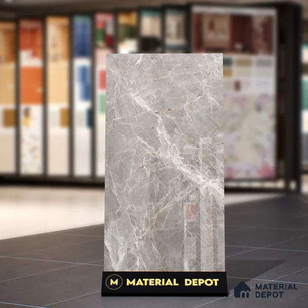 Marble Floor & Wall Tile TL 07093 B Balki Grey 4 ft x 2 ft Glossy Finish Vitrified Tile - 9 mm | 4 Random Design | Suitable For living Room, Bedroom, Bathroom (Sample)