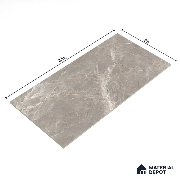 Marble Floor & Wall Tile TL 07093 B Balki Grey 4 ft x 2 ft Glossy Finish Vitrified Tile - 9 mm | 4 Random Design | Suitable For living Room, Bedroom, Bathroom (Sample)