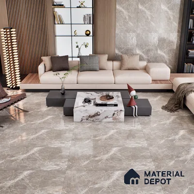 Marble Floor & Wall Tile TL 07093 B Balki Grey 4 ft x 2 ft Glossy Finish Vitrified Tile - 9 mm | 4 Random Design | Suitable For living Room, Bedroom, Bathroom (Sample)