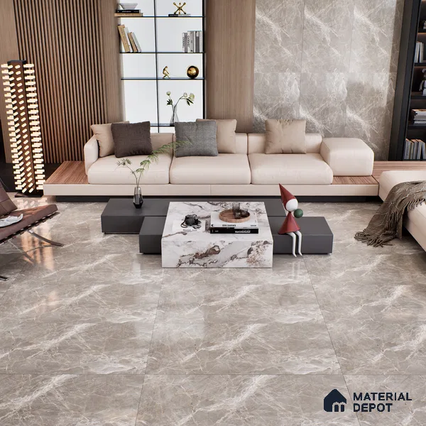 Marble Floor & Wall Tile TL 07093 B Balki Grey 4 ft x 2 ft Glossy Finish Vitrified Tile - 9 mm | 4 Random Design | Suitable For living Room, Bedroom, Bathroom (Sample)
