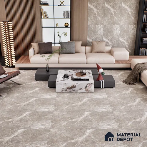 Marble Floor & Wall Tile TL 07093 Balki Grey 4 ft x 2 ft Matte Finish Vitrified Tile - 9 mm | 4 Random Design | Suitable For living Room, Bedroom, Bathroom | Random Designs