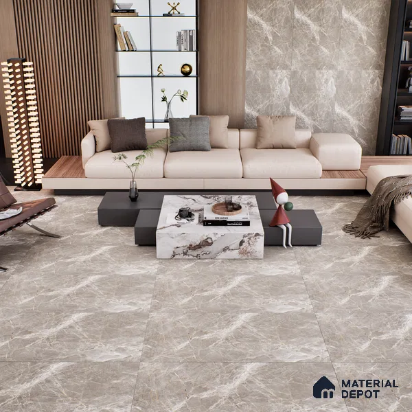 Marble Floor & Wall Tile TL 07093 Balki Grey 4 ft x 2 ft Matte Finish Vitrified Tile - 9 mm | 4 Random Design | Suitable For living Room, Bedroom, Bathroom | Random Designs