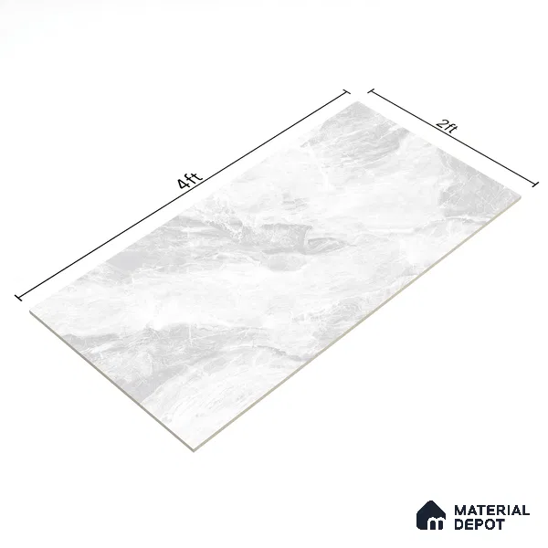 Marble Floor & Wall Tile TL 07158 Jerico Bianco 4 ft x 2 ft Matte Finish Vitrified Tile - 9 mm | 4 Random Design | Suitable For living Room, Bedroom, Bathroom (Sample)